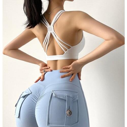 Sexy Cross Back Sports Bras Shockproof Gym Thin Straps Fitness Bras Women Breathable Dance Yoga Underwear Workout Running Tops