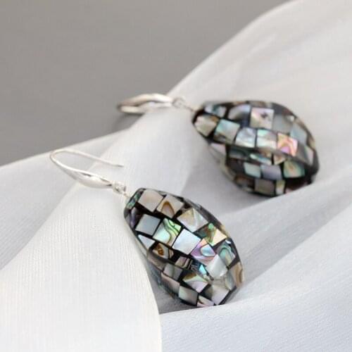 Handwork Splice Natural Abalone Shell Fashion Women Jewelry Gift Silver Eardrop National Style 925 Sterling Silver Earring