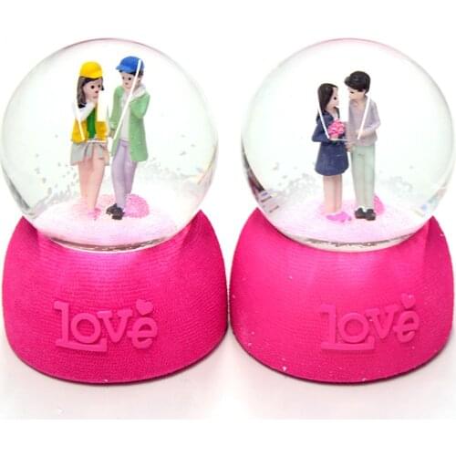 High-quality Snow Globes Crystal Ball Music Box interior decorations Creative Lover Gift Piece Pink lovely Tabletop With light