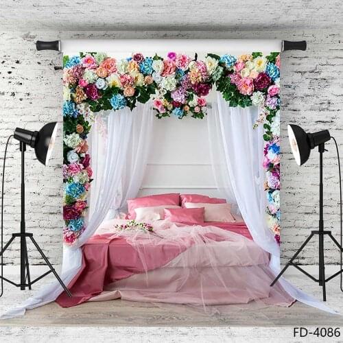 Bedroom Bed Flower Wedding Photophone Shooting Photography Background Lovers Children Baby Portrait Photo Studio Props Backdrops