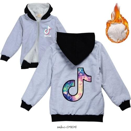 Tik Tok Teenager Sweater Hoodies Kids Jackets with Zipper Wool Liner Boy Girls Coats Thicken Hooded Fur Winter Baby Outwear Tops