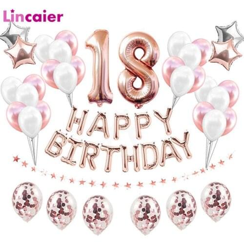Number 18 Foil Balloons 18th Happy Birthday 18 Years Old Party Decorations Man Woman Rose Gold Black Anniversary
