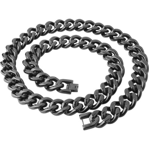 High Quality 316L Stainless Steel Cool Black Cuban Curb Chain Mens Womens Necklace/Bracelet Unisexs Jewelry 7-40inch 15MM