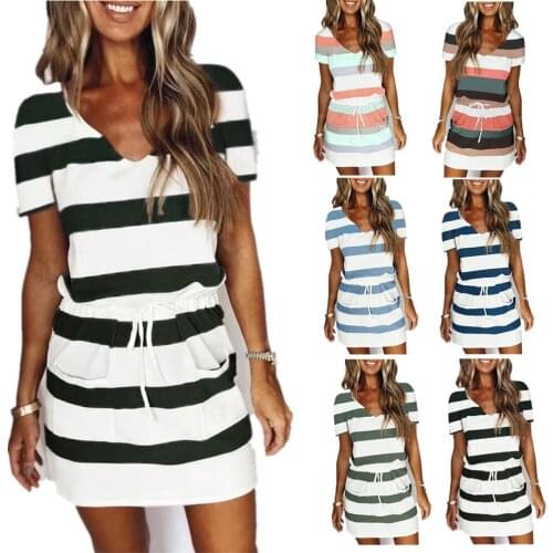 2021 Summer Womens Dress New High-Quality Lace-Up V-Neck Short-Sleeved Printed Dress Women