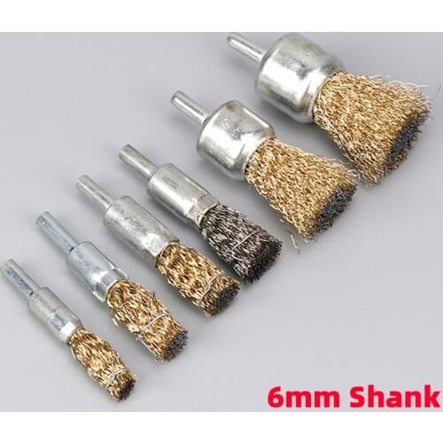 1Pcs Professional 6mm Shank Copper Plating Stainless Steel Wire Wheel Brushes Grinder Rotary Tool Connecting Rod Polishing Brush