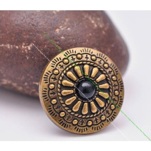 10pcs 25mm Retro Brass Southeast Indian Flower Black Turquoise Concho For Leathercraft Western Saddle Tack Belt Collar Decor