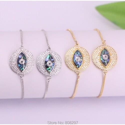 10Pcs Fashion Jewelry Micro Pave CZ round shell eye charms connectors Adjustable Bracelets