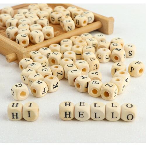 100pcs/lot Square Wooden Alphabet Letter Number DIY Beads Baby Smooth Teether For Jewelry Making Accessories 10mm