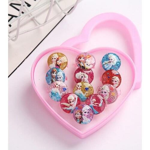 12pcs Cartoon Disney Frozen Elsa Rings Toy For Girls Children Ring Set Beauty Fashion Heart Display Box Kids Toy Gift