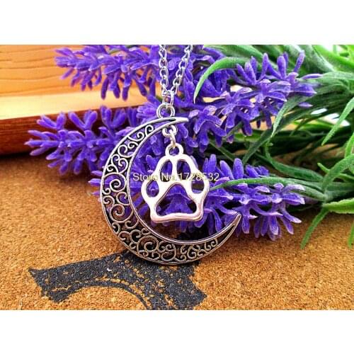 12pcs/lot Women Fashion Harajuku necklace, Crescent Moon necklace with paw charms