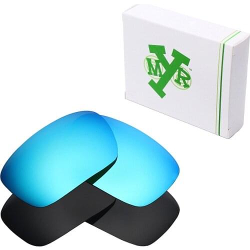 2 Pairs Mryok POLARIZED Replacement Lenses for Oakley Badman Sunglasses Stealth Black & Ice Blue