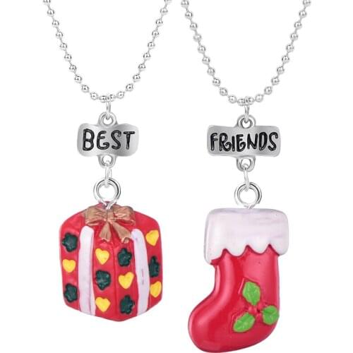 2 pcs Christmas Stocking & Christmas Gift Box Pendant Necklaces Wish Child Accessories Friendship Jewelry Gift