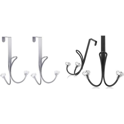 2 Pack Over The Door Hooks, Metal Twin Hook Organizer Rack Door Hangers Cubical Hook For Hanging Bags