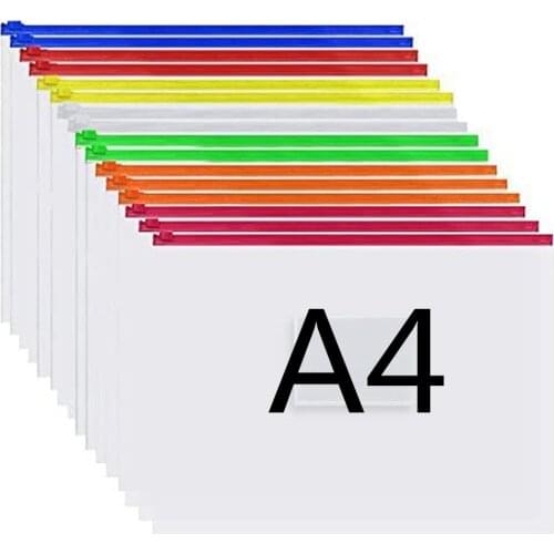 24Pcs Plastic A4 Transparent Document Bag PVC Zipper Bill Holder Tag Pocket File Folder Waterproof Stationery Office Supplies
