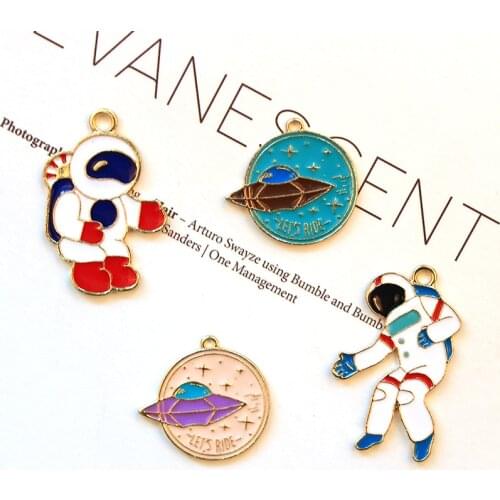 8pcs/lot Universe Planet Series Rocket Astronaut Pendants Blue Enamel Charms for DIY Earring Jewelry Handmade Finding XL737