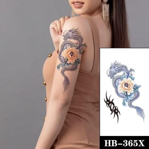Watercolor Dragon Lotus Tattoos Stickers Fake Waterproof Black Totem Tattoo Temporary Body Art Arm Neck Tatoos for Women Men
