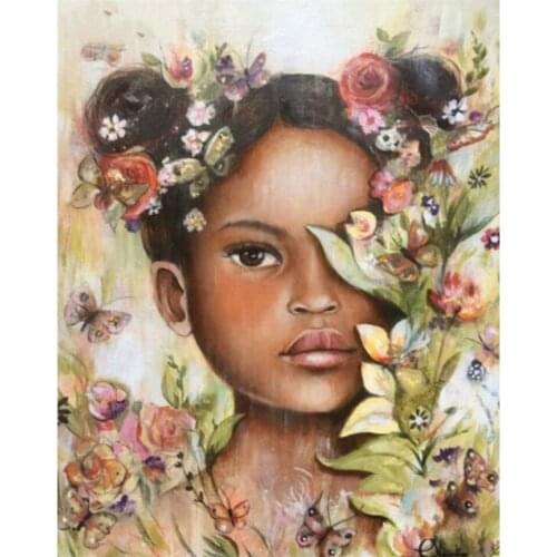 5D DIY Diamond Painting by Number Full Square Round African Flowers Girl Set for Embroidery Cross Stitch Rhinestone Mosaic Decor