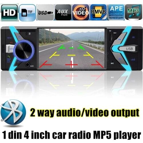 Car Radio Hot Sale 1 DIN 4 Inch Video Stereo MP4 MP5 Player Bluetooth FM/USB/TF 12V Audio Two Video Output Support Rear Camera
