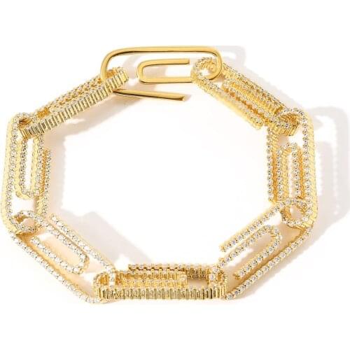 Bling Paperclip Bracelet 2 Colors Luxury Micro Pave Iced CZ Bracelet Fashion Hip Hop Jewelry For Men Gifts