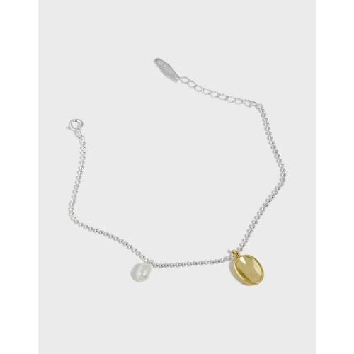 SHANICE INS 925 Sterling Silver Freshwater pearl tag round bead chain Adjustable Bracelet For Women Girls Drop Shipping Gift