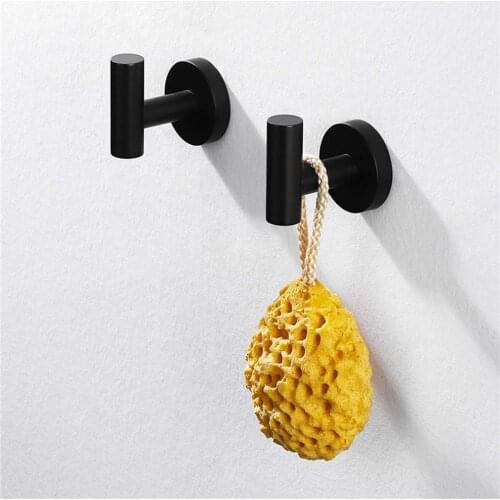 2 PCS Black Robe Hook Stainless Steel 304 Bathroom Single Bath Towel Hook Clothes Hanger Wall Mounted, Matte Black
