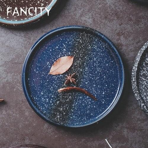 FANCITY Home thick-edged discs, creative ceramic plates, vintage plates, steak plates