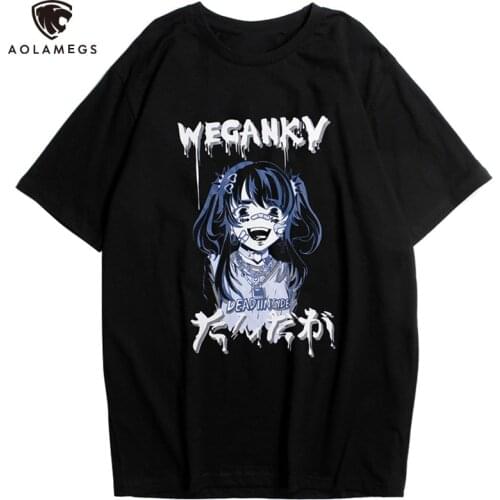 Aolamegs Mens T-Shirts Diablo Vintage Oversized T-shirt Cartoon Injured Anime Girl Tee Shirts Summer Hip Hop Streetwear Unisex