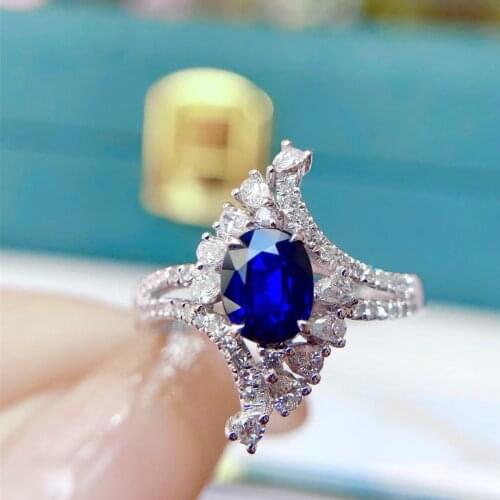 H218 Blue Sapphire Ring 1.01ct Real Pure 18 K Natural Unheat Royal Blue Sapphire Gemstone Diamonds Stone Female Ring