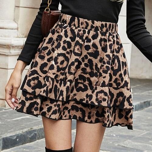 SAGACE New design short skirt retro leopard high waist Ruffle Skirt High Waist Short Mini Drape Skirt полуюбка 2021