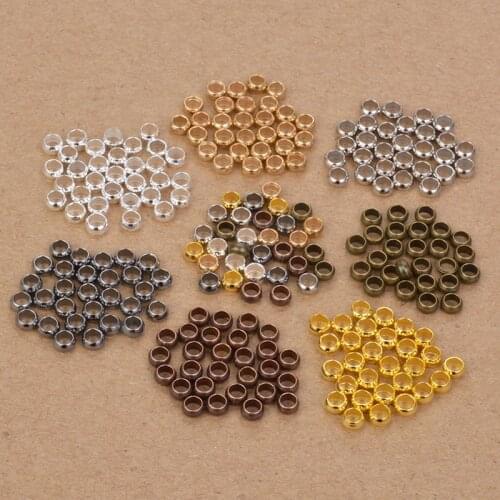200pcs 2 2.5 3 3.5 4mm Round Metal Beads Crimp End Bead Gold Silver Color Spacer Beads For DIY Jewelry Making Findings Component