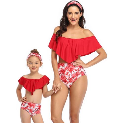 Baby Girls Swimsuit Summer Female Bikini Beachwear Thin Red Girls Bathing Suit Mom and Daughter Swimwear Parent-child Clothes
