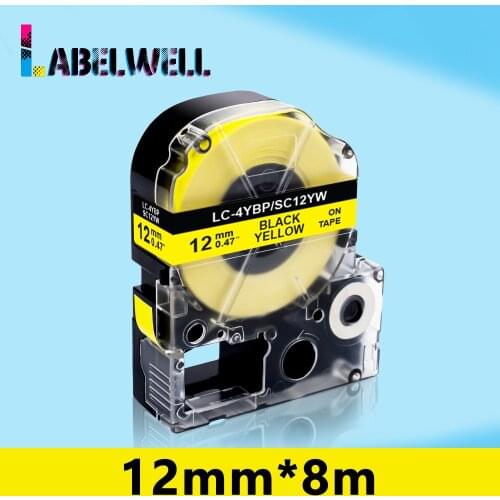 Labelwell 12mm SC12YW Printer ribbon For Epson Kingjim Label tape SC12YW LK-4YBP Black on Yellow for Epson LW-300 LW-400 Printer