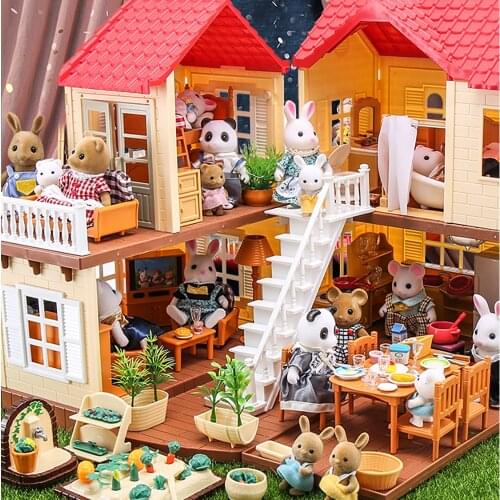 Forest Animal Family Dollhouse Accessories 1 / 12 Miniature Kitchen Furniture for Dolls Kids Toys for Girls Pretend Play Hobbies
