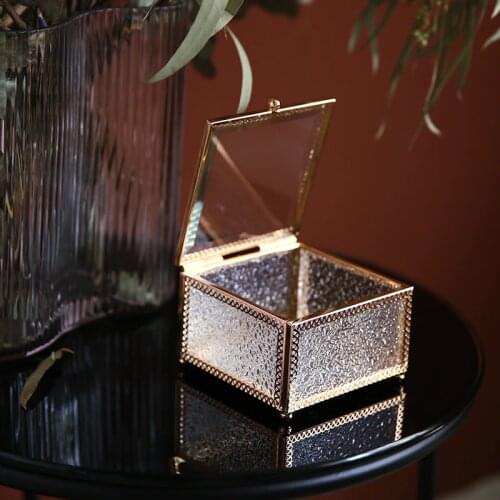Metal Gold Glass Jewelry Box Display Square