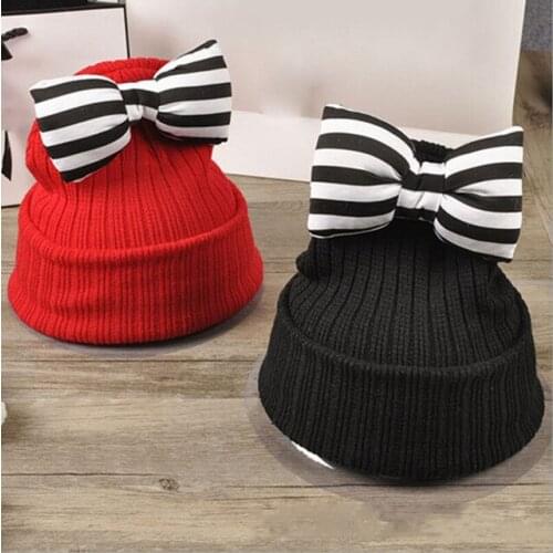 Clear cute baby hats butterfly-knot kids woolen hat warm crochet hat kawaii baby winter hat for kids girls Hot Sale