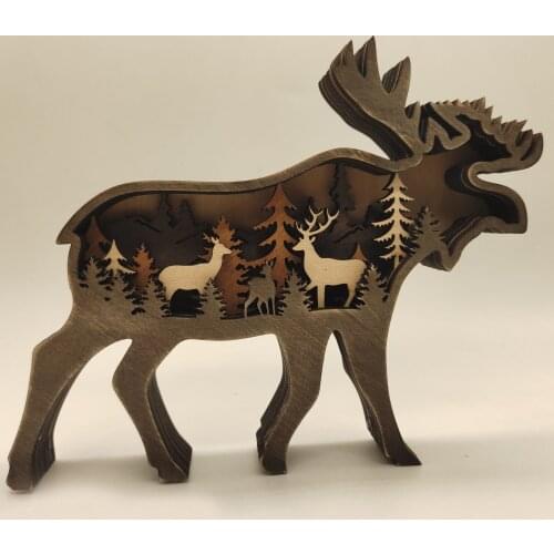 Animals Home Decoration Elk Brown Bear Ornaments Miniature Wood Furniture