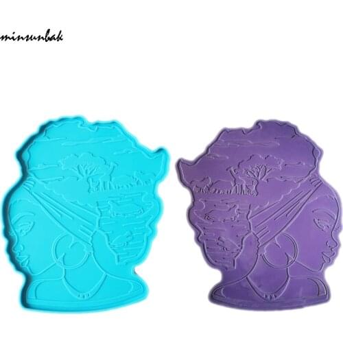 Minsunbak Oversized African Woman Tray Mold DIY Woman Head Forest Grassland Giraffe Resin Mold
