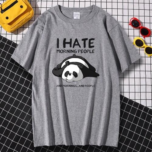 Fashion Breathable Mens Tee Shirts Short Sleeve T Shirts Panda I Hate Morn People Print Clothing Oversized Crewneck Tshirt Man