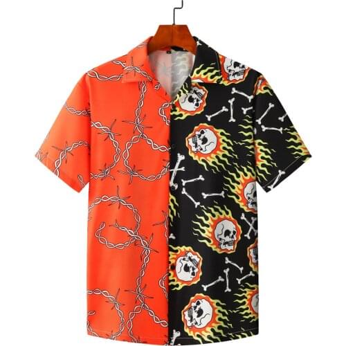 2021 Mens Summer Beach Short Sleeve Stitched Mens and Womens Printed Shirt Streetwear Turn-down Collar Print