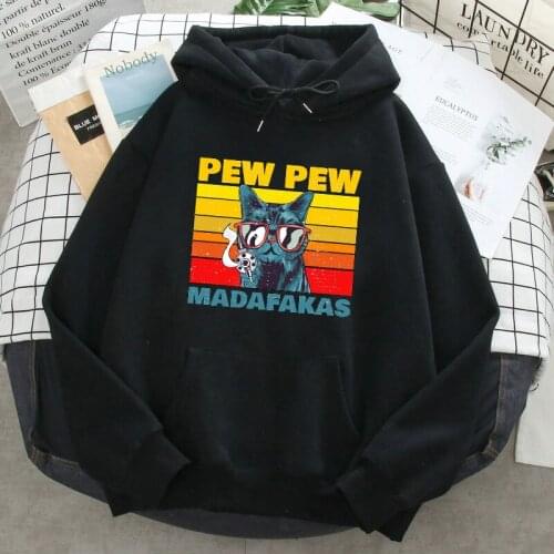 Pew Pew Madafakas Cat Hoodies Mens Autumn Funny Print Sweatshirt K-pop Cartoon Cute Streetwear Men Hip Hop Casual 2021 Pulloers