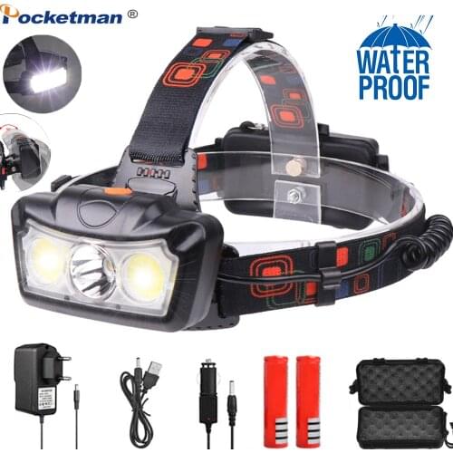 6000LM LED Headlamp T6+COB LED Headlight Head Lamp Flashlight Torch Lanterna head light Use 2*18650 battery for Camping