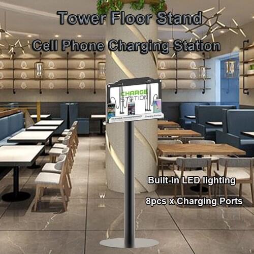VIPATEY Tower Floor Stand Cell Phone Charging Station Built-in LED lighting 8 Ports Charger Dock For iPhone Samsung Android Tabl