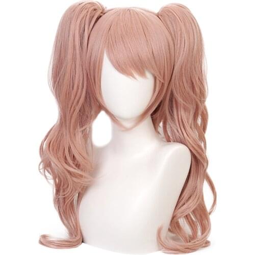 Anime Danganronpa Cosplay Costume Enoshima Junko Wig With Bear Hairpins Heat Resistant Synthetic Hair Ponytails Wigs