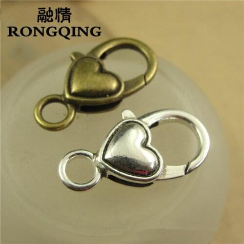 RONGQING 40pcs/lot Unique Design Love Heart Decorative Lobster Clasps Jewelry Findings 27*14MM Jewellery Making