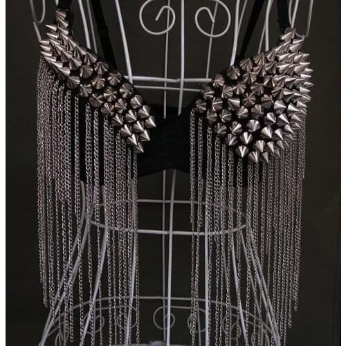 Sexy jazz dancerivet rivet Rebel sexy bra bras singer dancer nightclub bar show ds costume fashion rivets tassel style