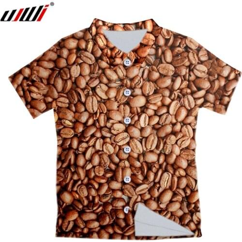 UJWI Fashion Funny Short Shirts Men Women 3d Print Coffee beans Hawaiian Casual Streetwear Hip Hop Shirt Harajuku Short Sleeve