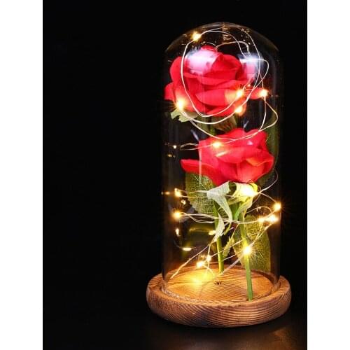 Eternal Flower Rose Glass Cover Glass 2 Roses Romantic Immortality Wedding Decoration Red Roses