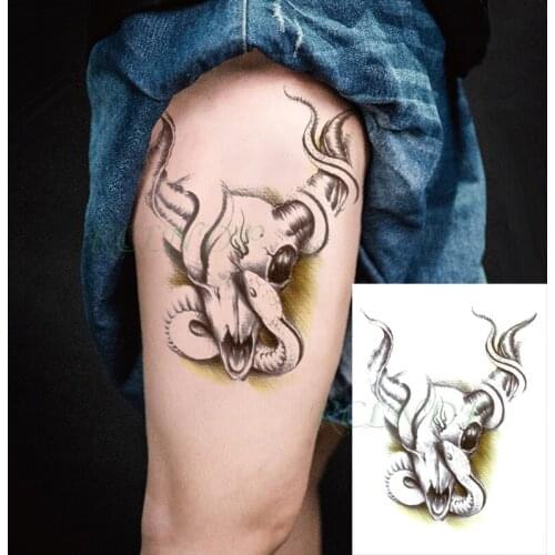Waterproof Temporary Tattoo Sticker Snake Animal Skull Head Horn Fake Tatto Flash Tatoo Back Leg Art for Women Men