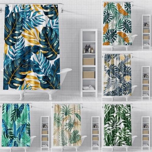 Tropical Leaves Shower Curtain Waterproof Fabric Bathroom Curtains Green Plant Printed Shower Curtains Bath Covers With Hooks