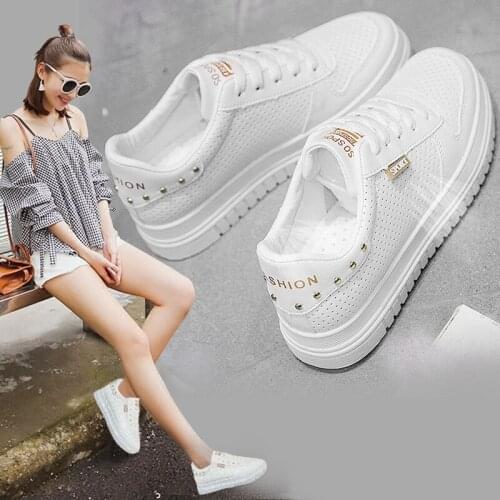 New Summer Shoes Woman Ventilation Tidal Current White Women Shoes Chic Hollowed Out Vogue Sports Shoes Rivet Skateboarding Shoe
